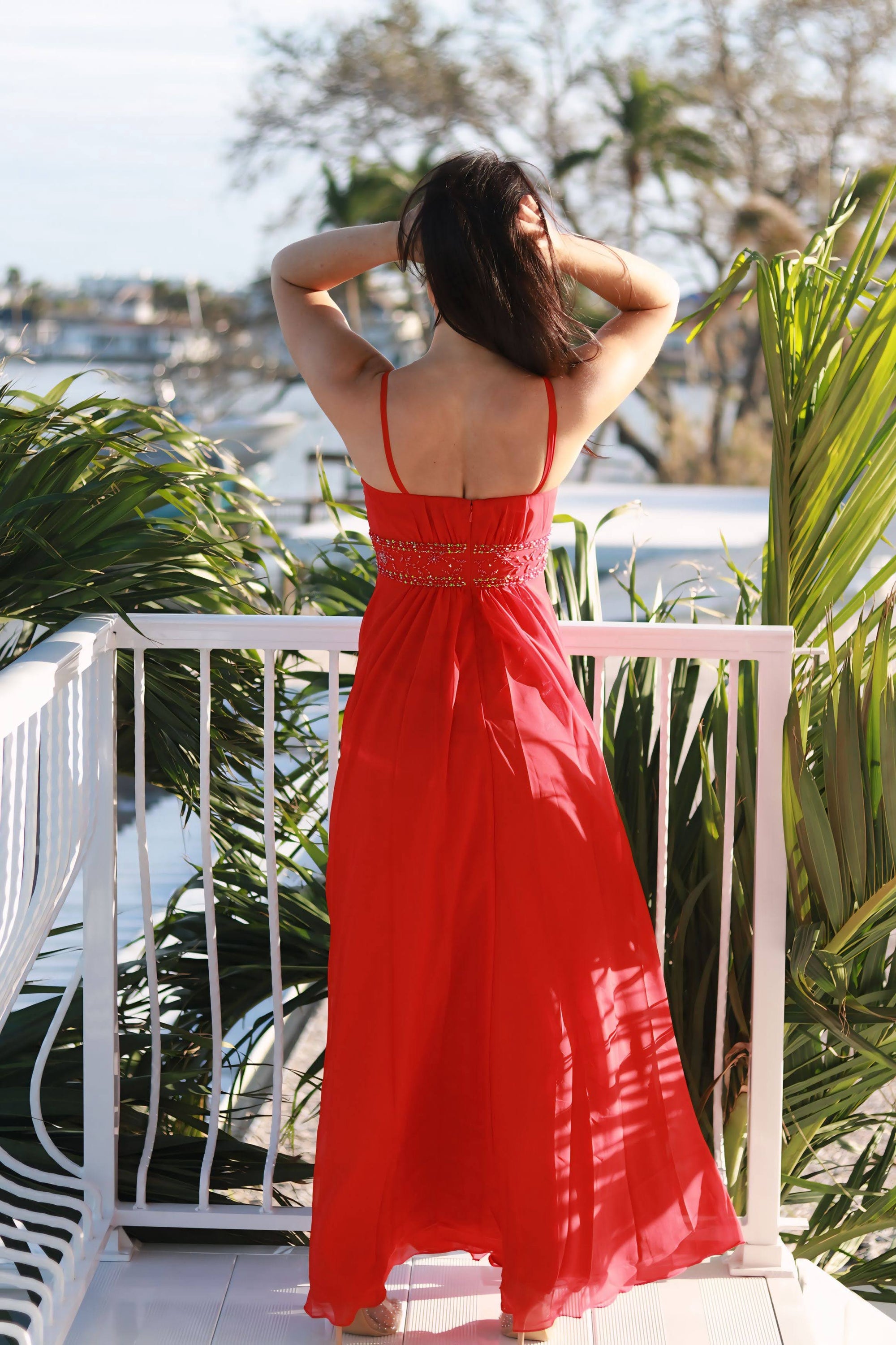Elegant Chiffon Dress – Empire Waist Spaghetti Strap Gown for Formal Events - prom dress