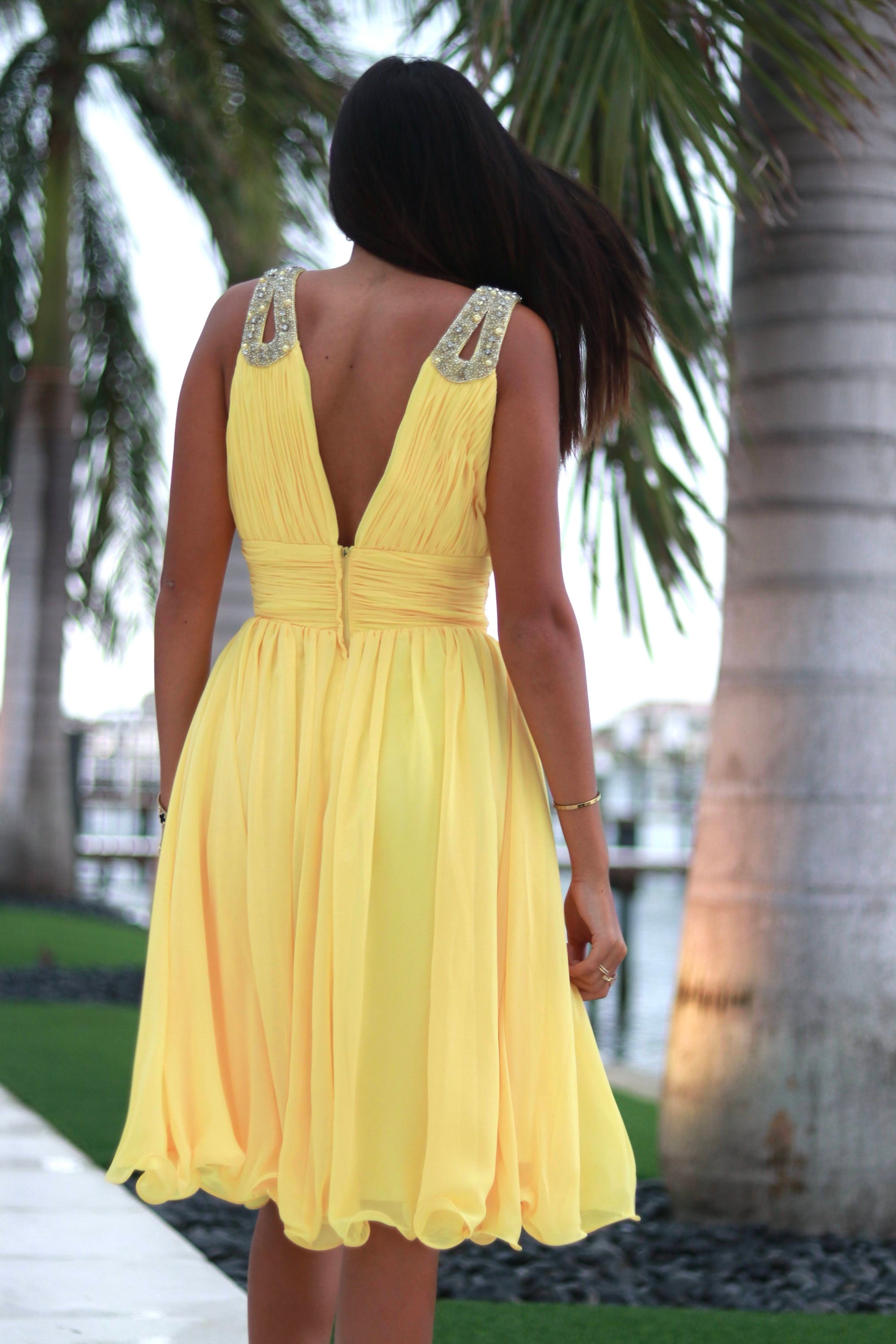 Flowy Chiffon V-Neck Gown – Embellished Strap & Ruched Waist - prom dress