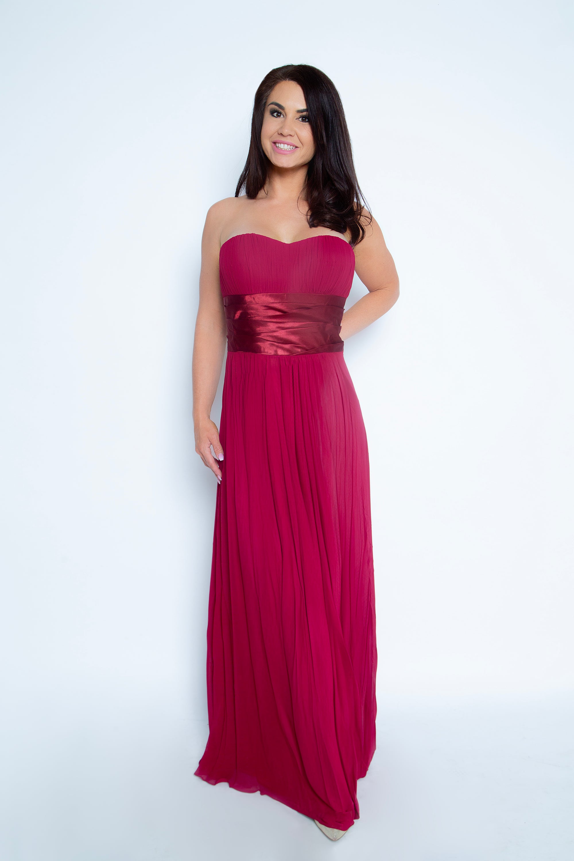 Strapless Red Chiffon Evening Gown with Empire Waist - prom dress
