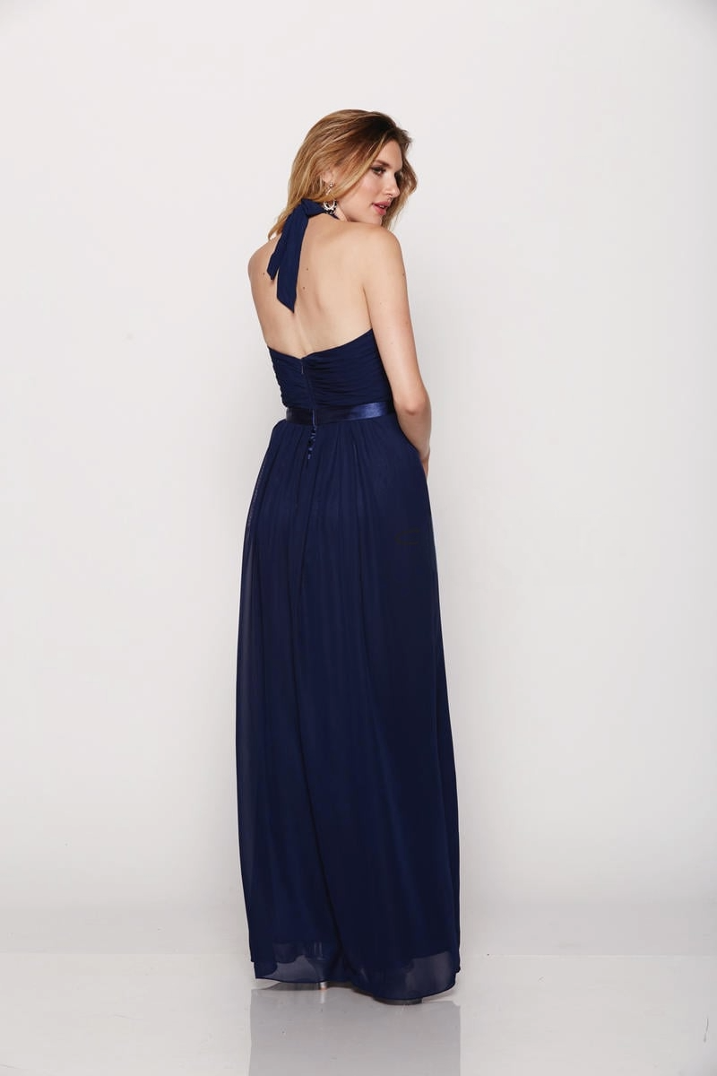 Halter Neck Prom Dress – A-Line Gown with Embellished Waist - prom dress