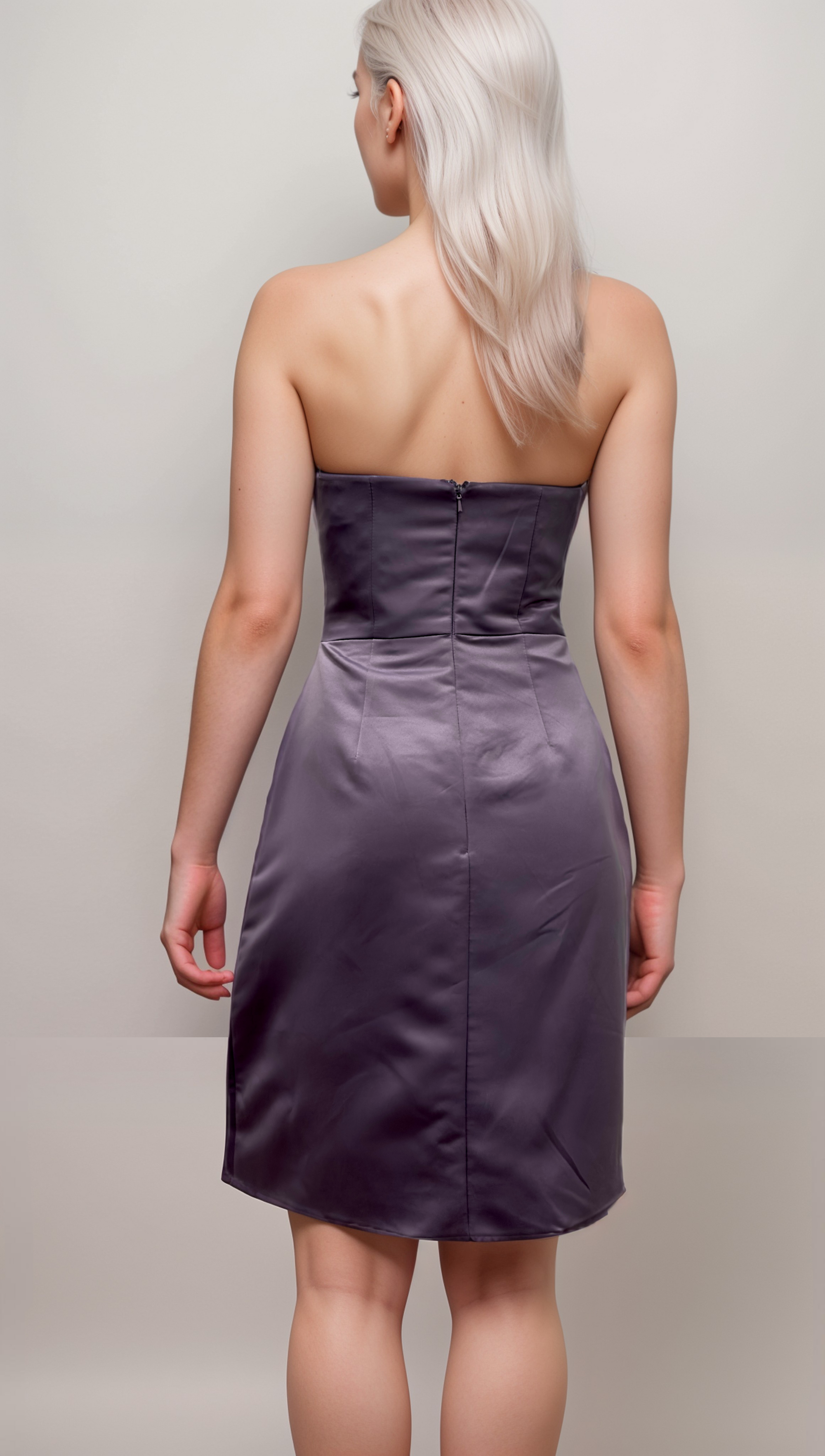 Sleek Satin Mini – Draped Strapless Bodycon Dress - prom dress
