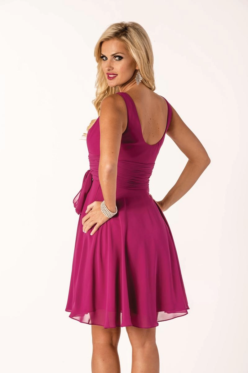 Elegant A-Line Chiffon Dress – Draped Neckline & Waist Bow - prom dress