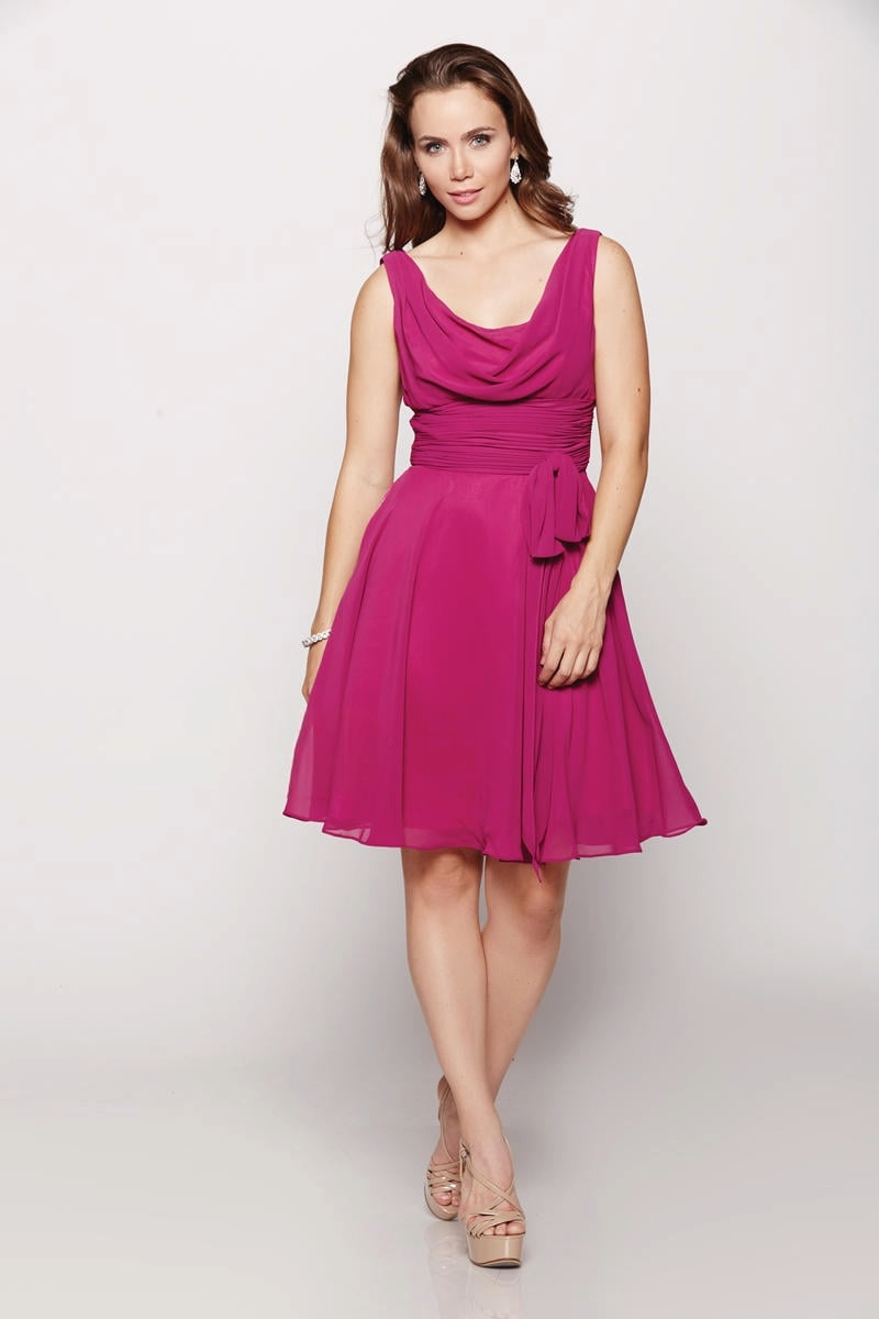 Elegant A-Line Chiffon Dress – Draped Neckline & Waist Bow - prom dress