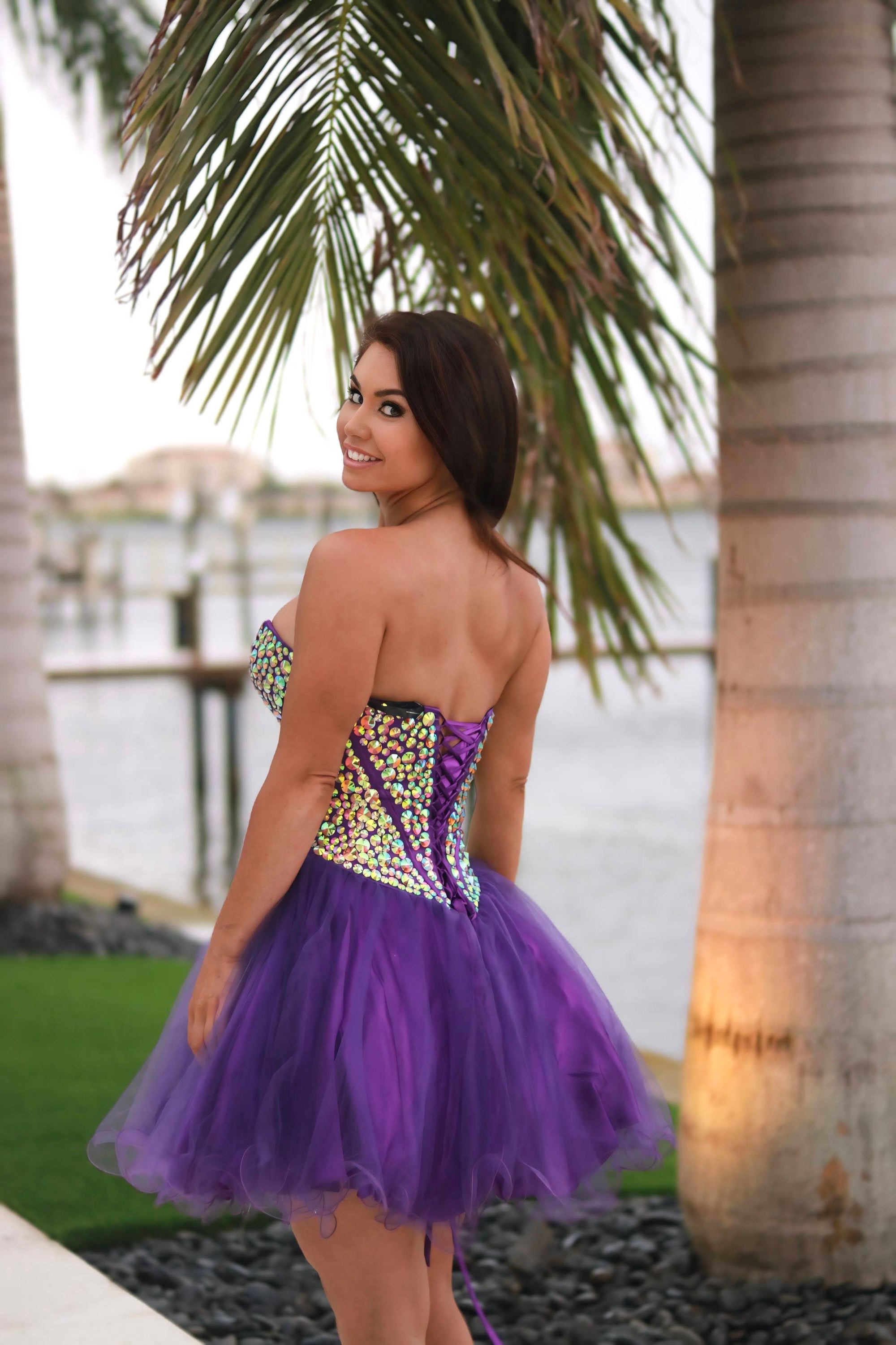 Strapless Corset Dress – Iridescent Beaded Bodice with Flowy Tulle Skirt - prom dress