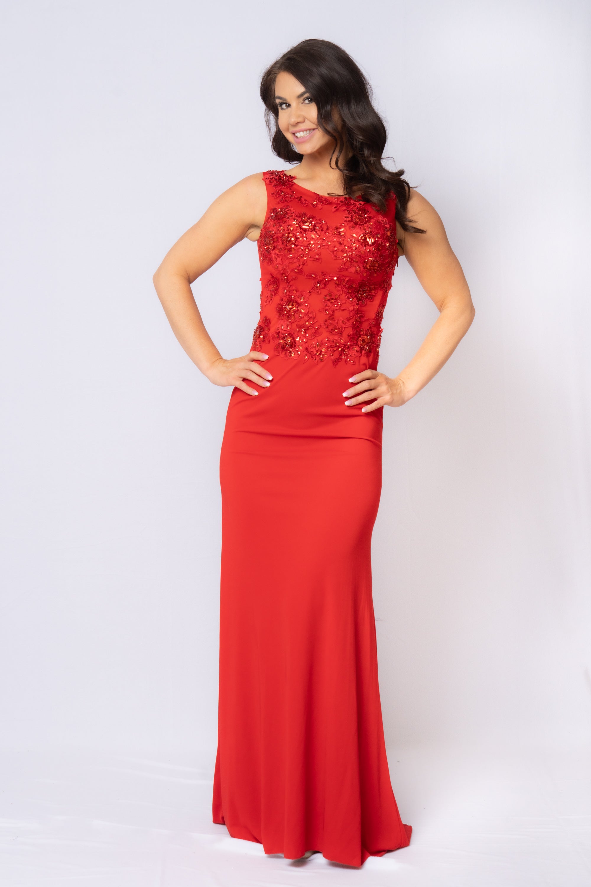Black Lace Embellished Evening Gown with Sheer Bodice - prom dress
