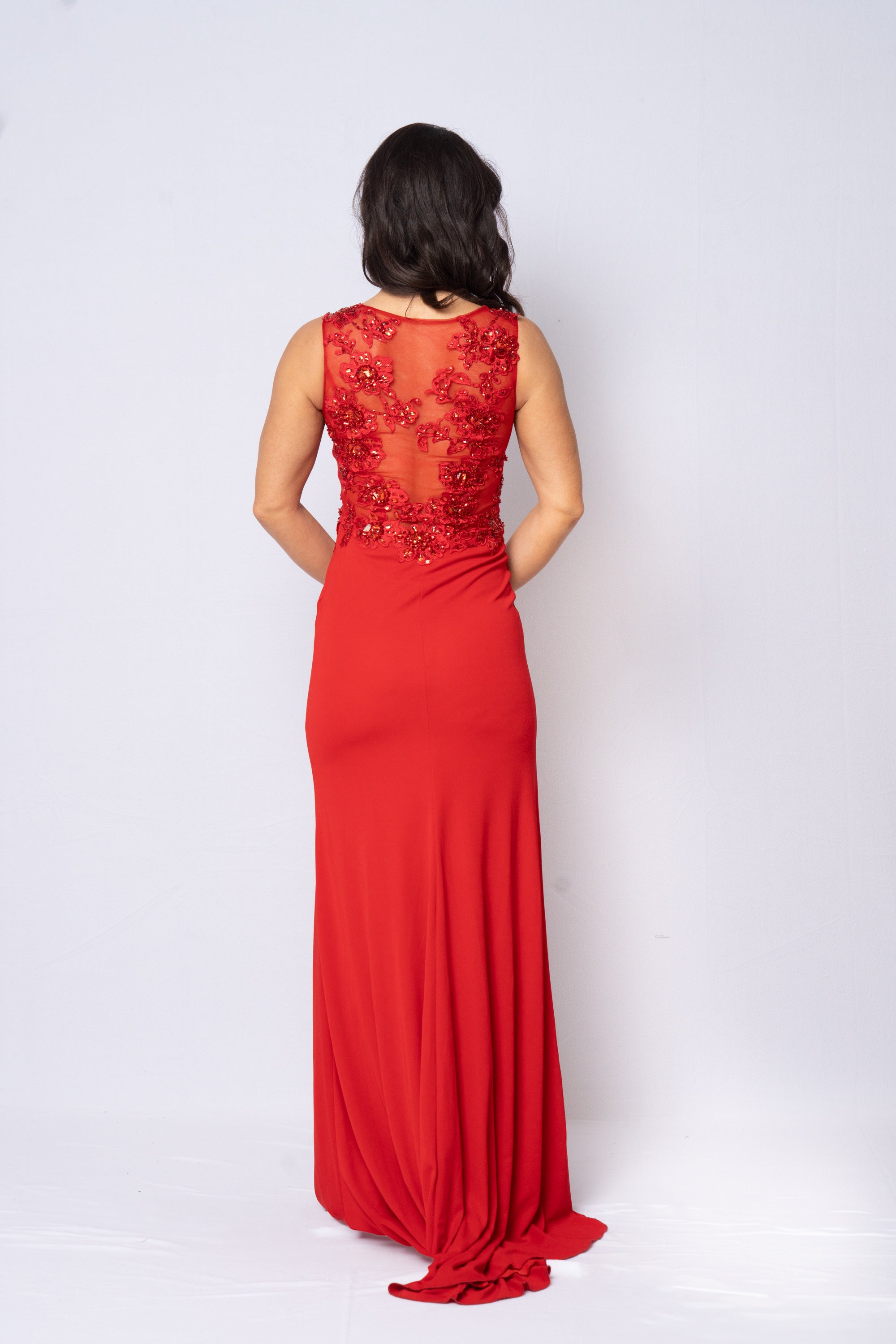 Black Lace Embellished Evening Gown with Sheer Bodice - prom dress