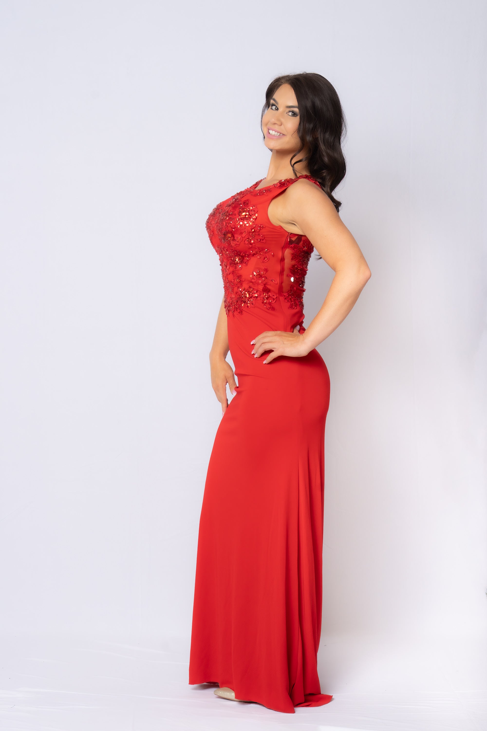 Black Lace Embellished Evening Gown with Sheer Bodice - prom dress