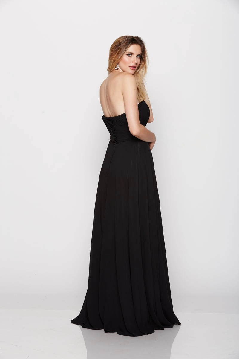 Black Strapless Chiffon Dress – Sweetheart Neckline with Embellished Waist - prom dress