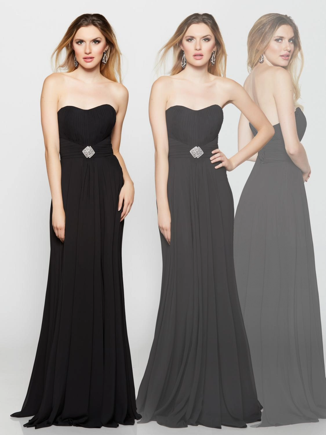Black Strapless Chiffon Dress – Sweetheart Neckline with Embellished Waist - prom dress