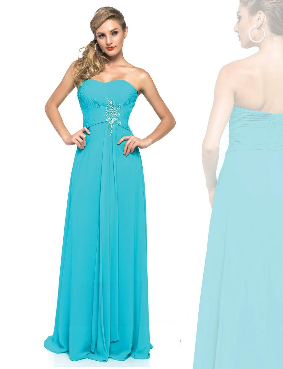 Light Blue Strapless Chiffon Dress – Flowy A-Line Gown - prom dress