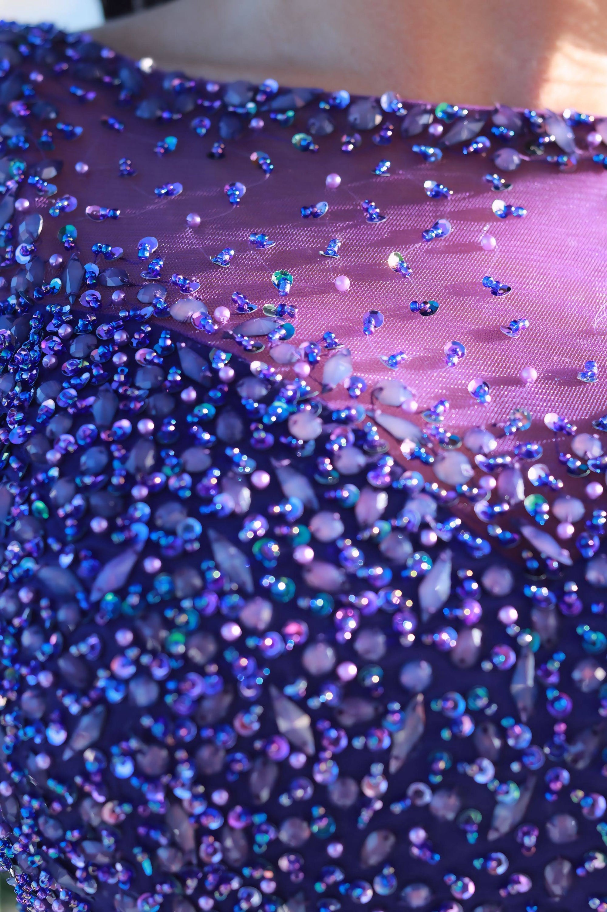 Beaded High-Neck Purple Gown with Sheer Side Panels - prom dress