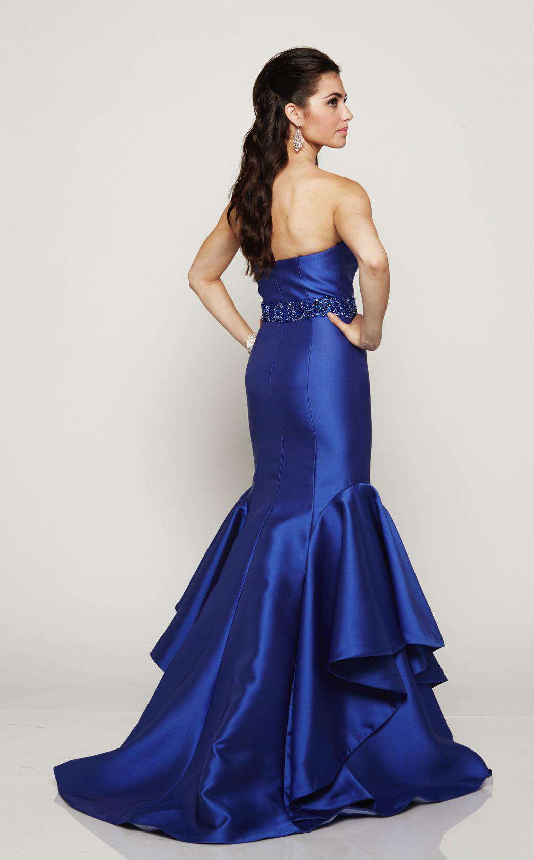 Strapless Mermaid Dress – Satin Ruffled Skirt with Beaded Waist Detail - prom dress