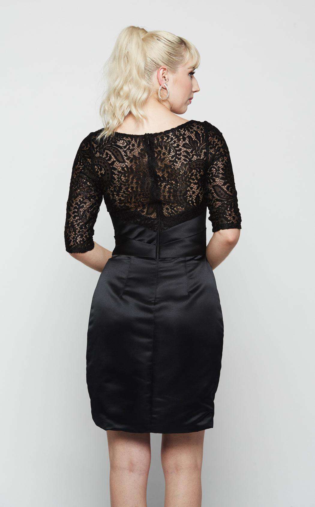 Black Lace Satin Sheath Dress