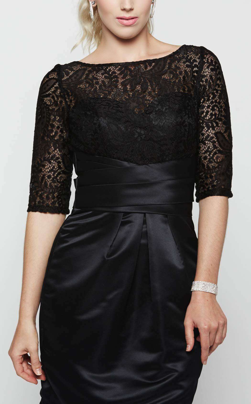 Black Lace Satin Sheath Dress