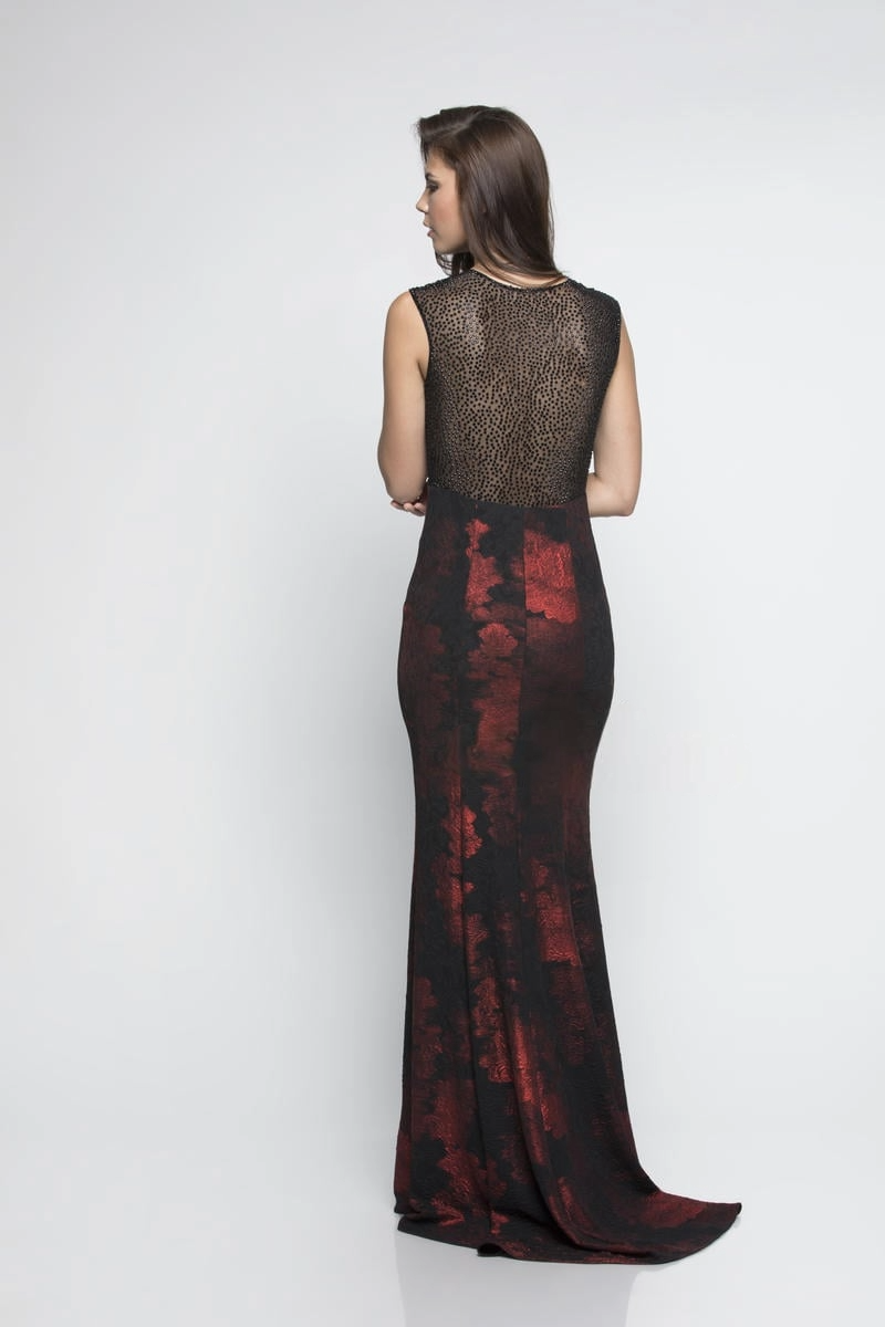 Gothic Lace Evening Gown – Black & Red Mermaid Fit with Sheer Back - prom dress