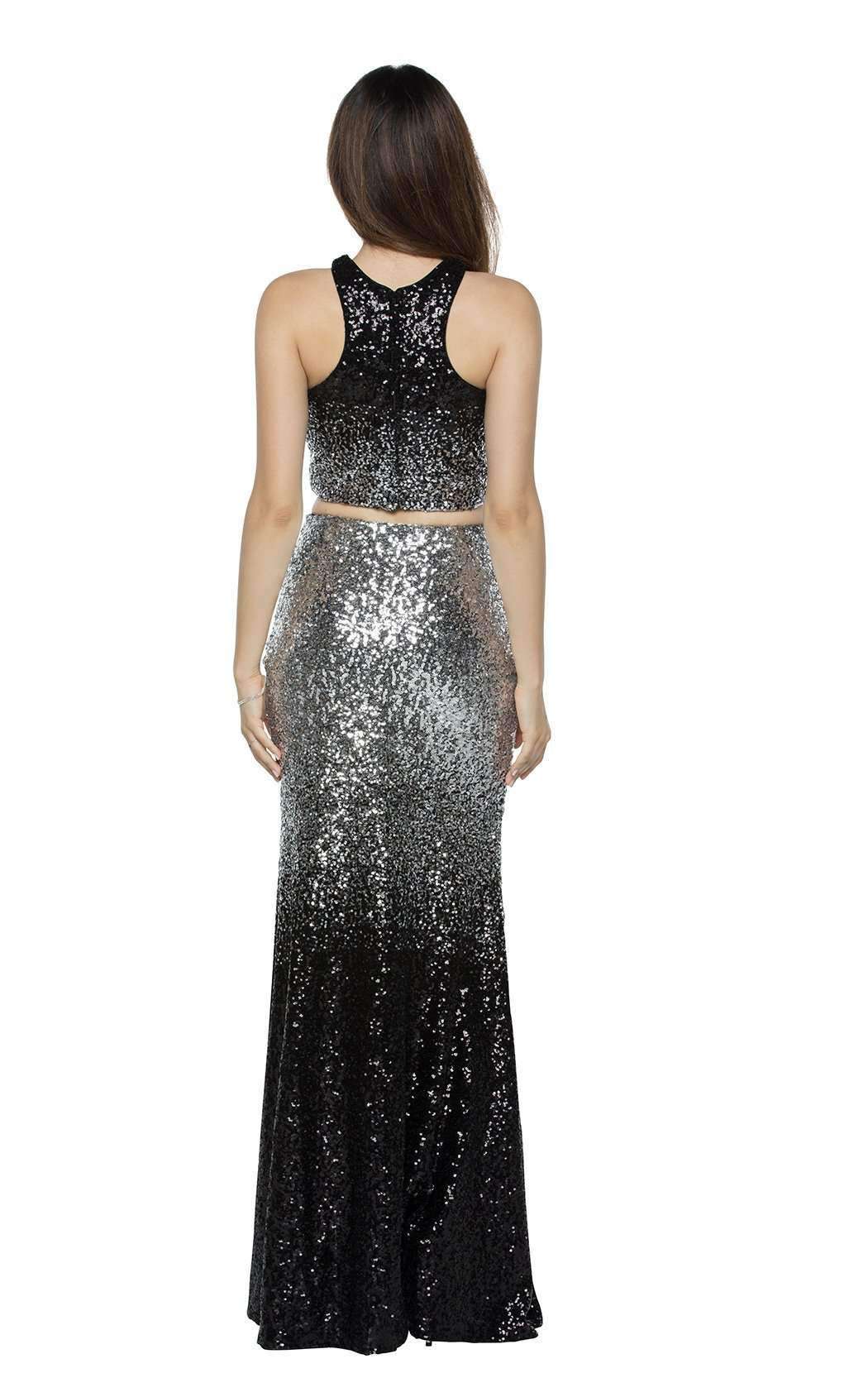 Ombré Sequin Prom Gown – Black to Silver Two-Piece Set - prom dress