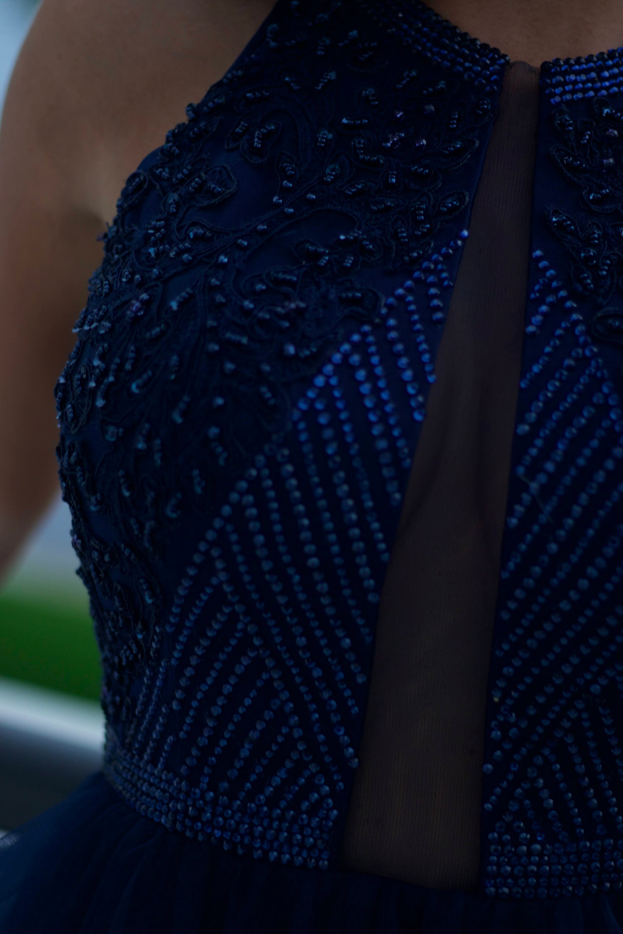 Navy Blue Halter Dress – Mesh Bodice with Tulle Skirt - prom dress