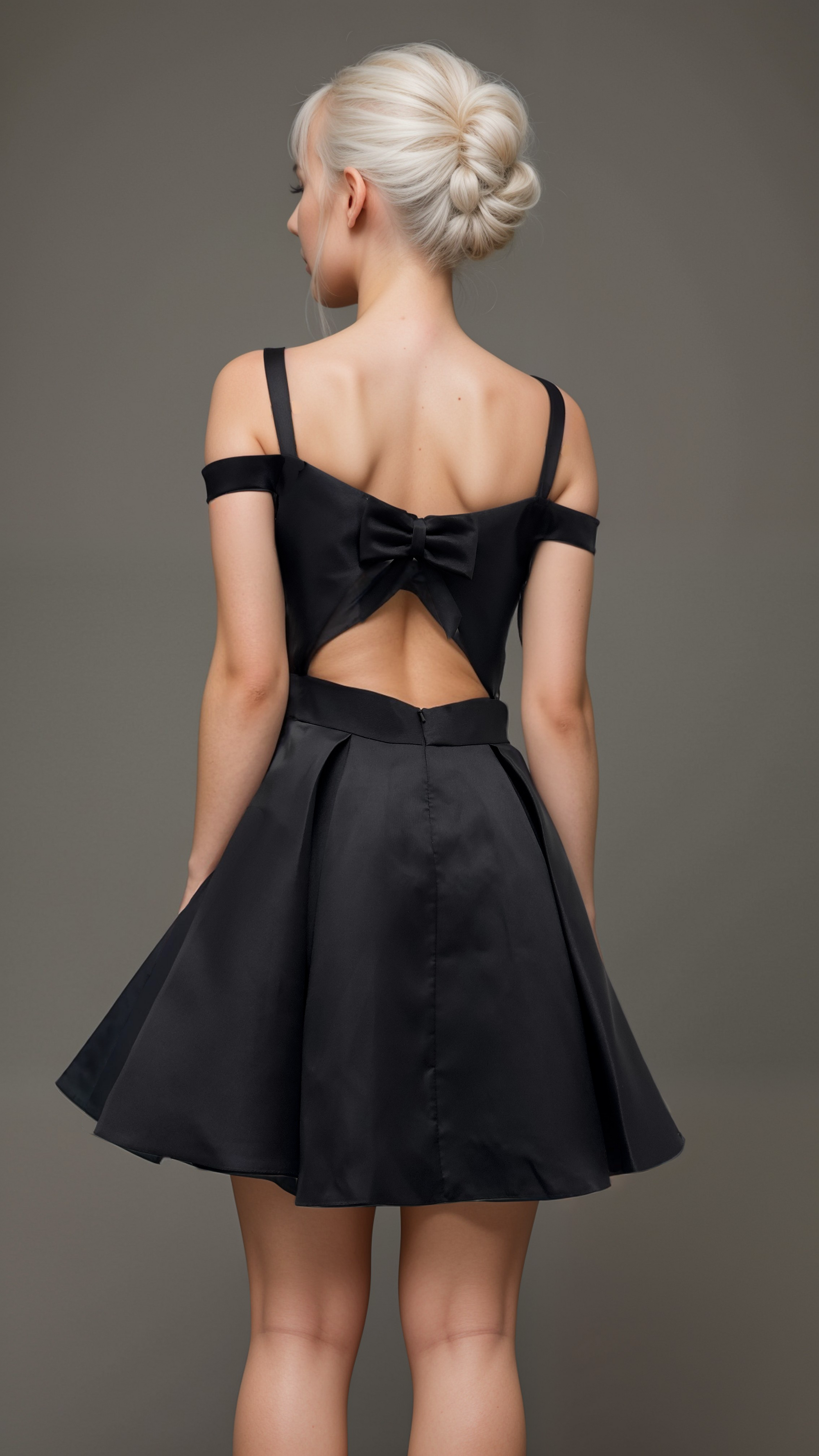 Chic Off-Shoulder A-Line Dress – Deep V-Neck & Structured Satin Skirt - prom dress