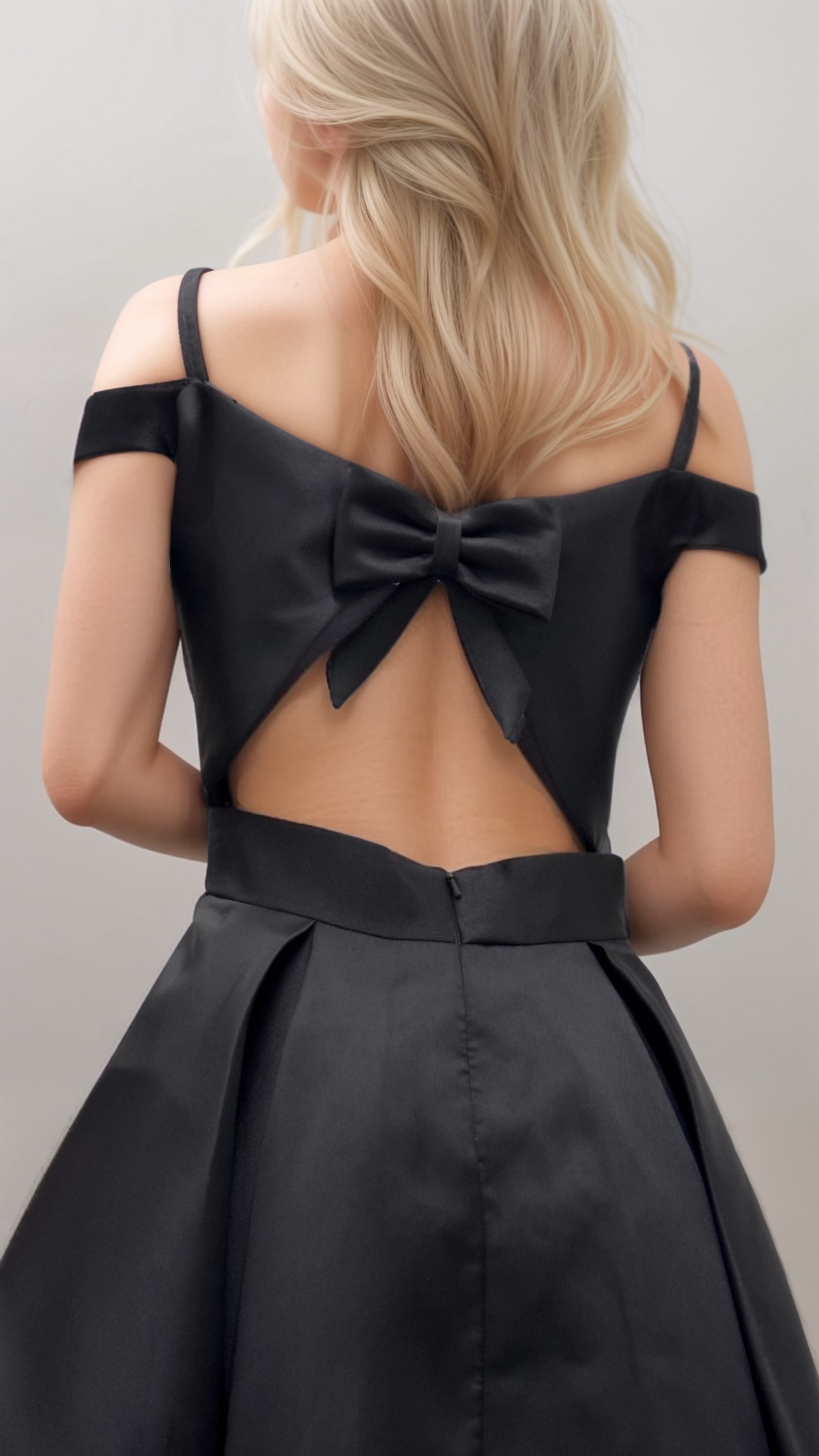 Chic Off-Shoulder A-Line Dress – Deep V-Neck & Structured Satin Skirt - prom dress