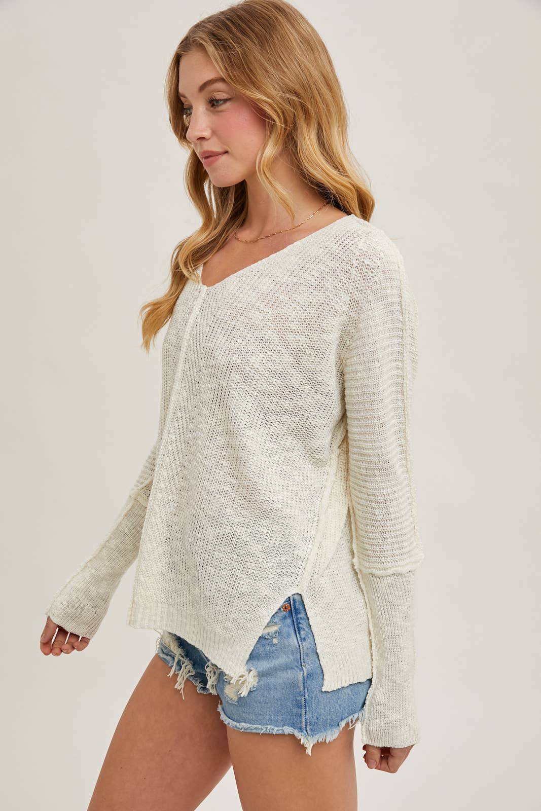 Sheer Loose fit V-Neck Knit Sweater Pullover