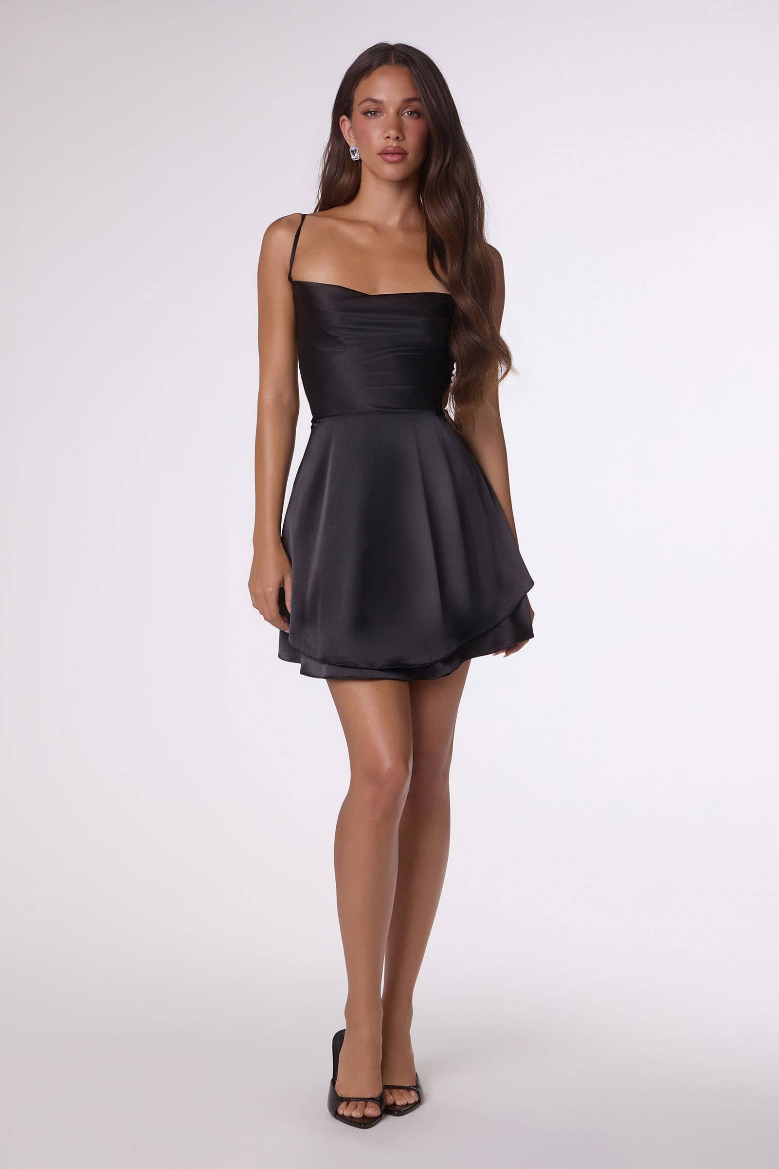 A-LINE SATIN MINI WITH OPEN LACE UP BACK