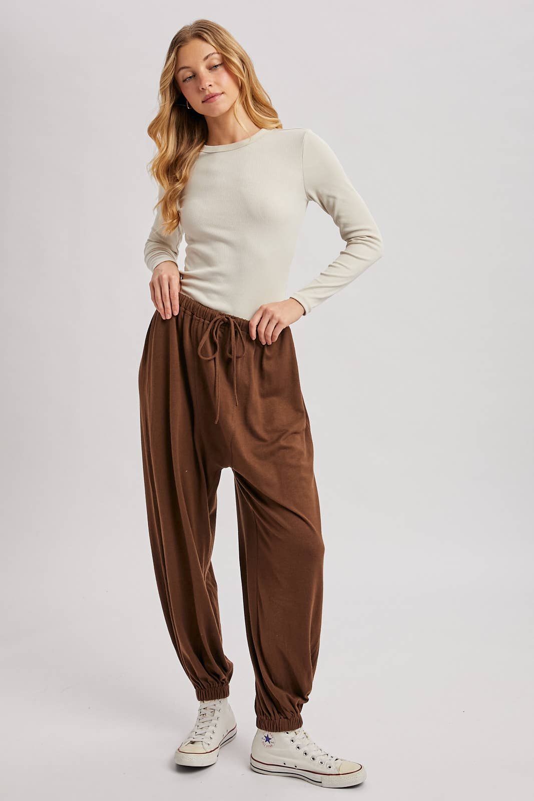 Drawstring Harem Knit Jogger Pants With Pockets