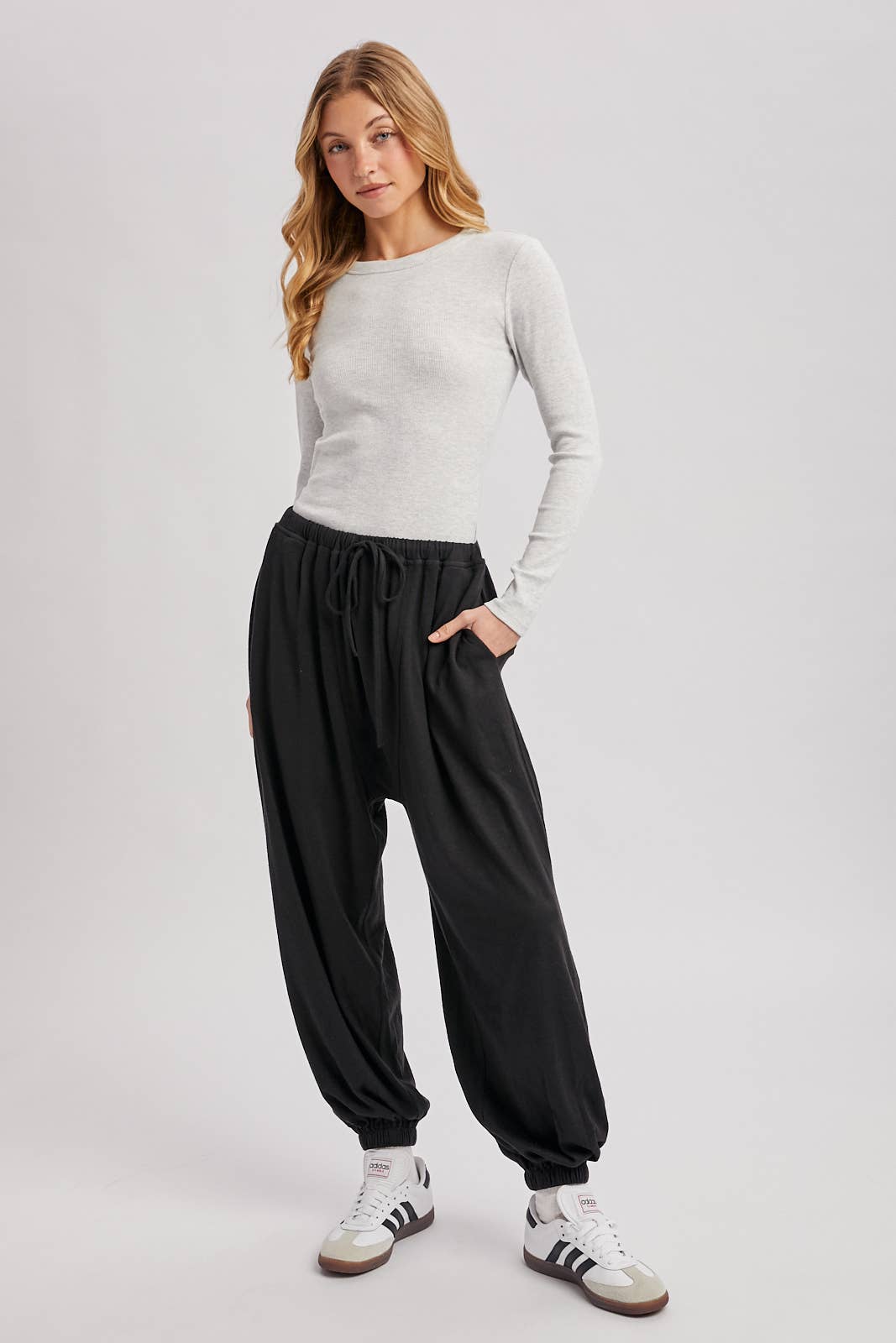 Drawstring Harem Knit Jogger Pants With Pockets