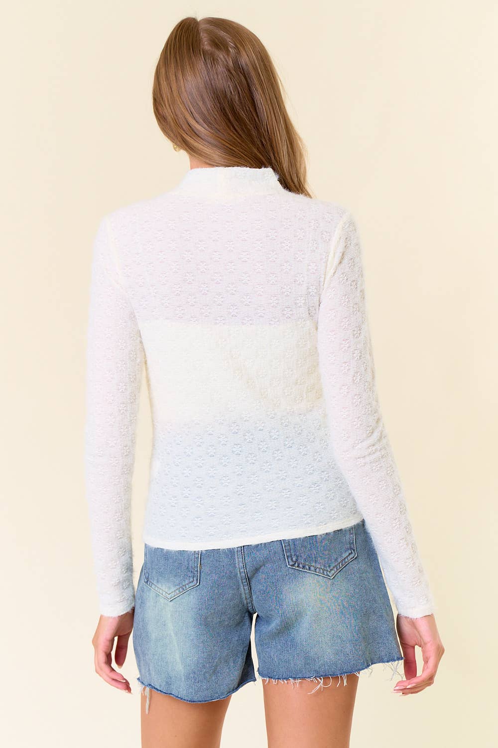 Brushed Floral Stretch Lace Turtle Neck Top