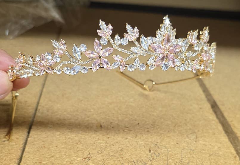 69843-215 Gold pink Plating Tiara 14*1.25''