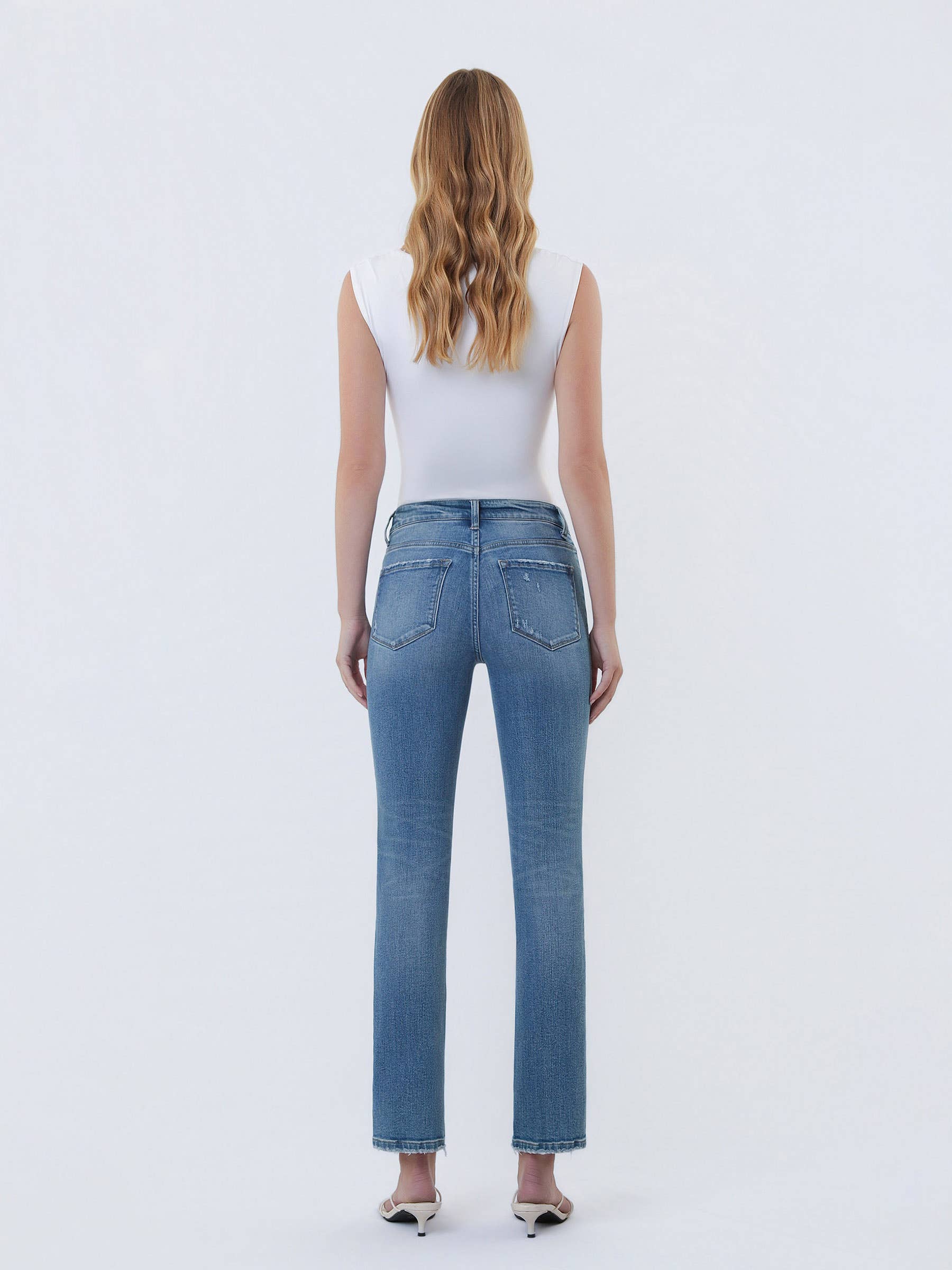 Mid Rise Ankle Slim Straight Jeans