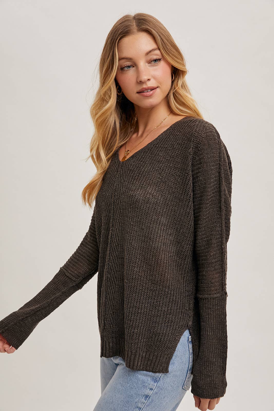 Sheer Loose fit V-Neck Knit Sweater Pullover