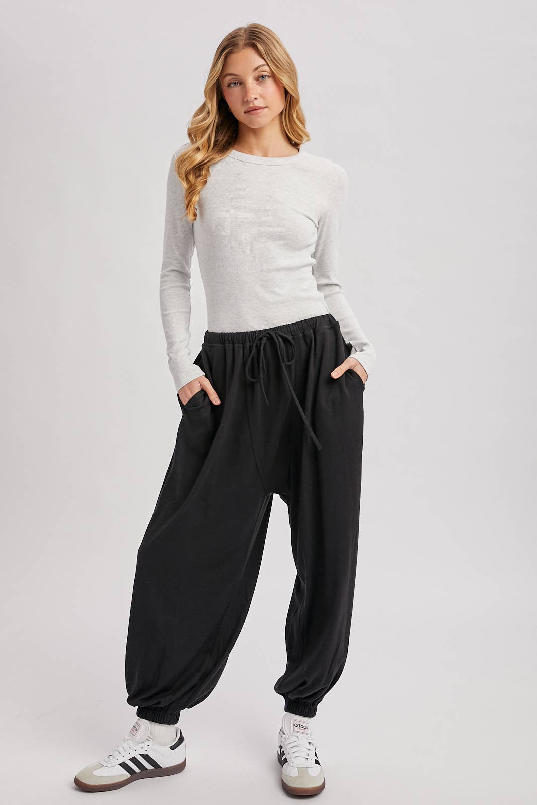 Drawstring Harem Knit Jogger Pants With Pockets