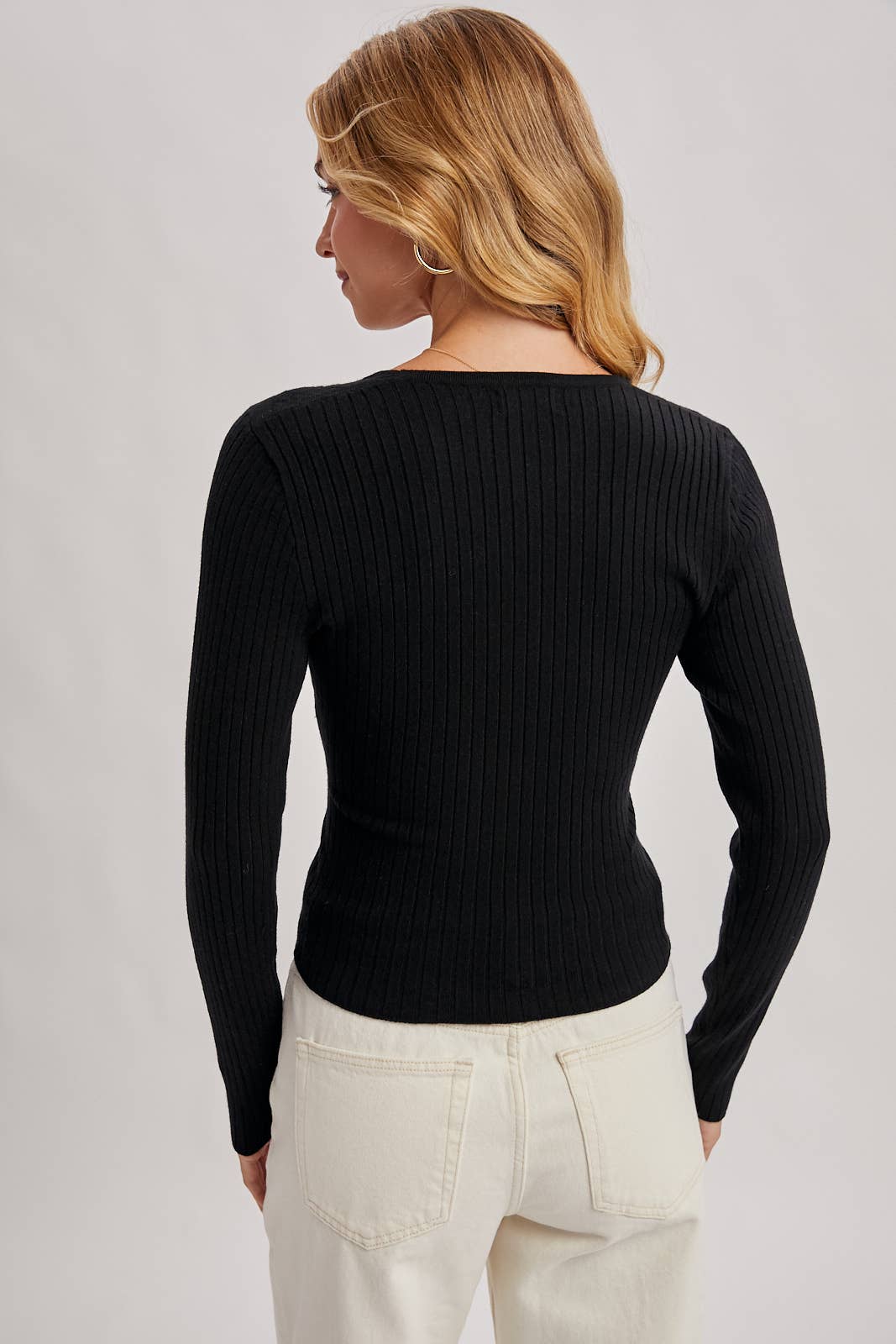 V-Neck Fixed-Wrap Knit Sweater Top