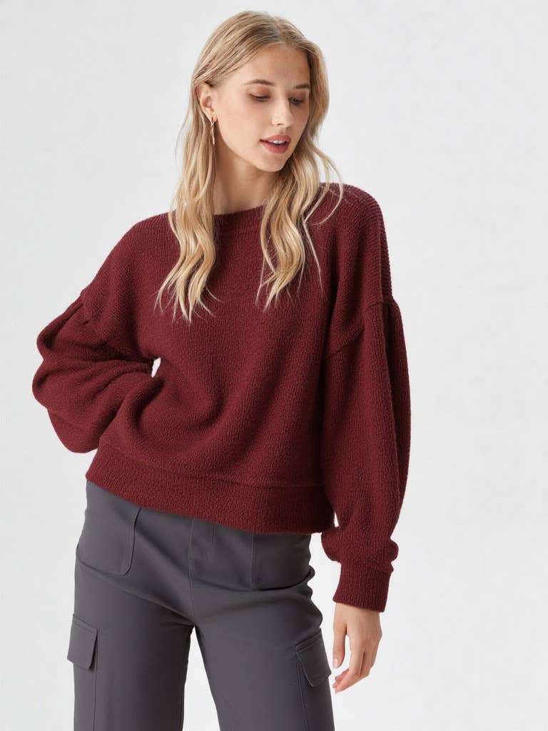 NT11338-Round Neck Textured Knit Oversized Top