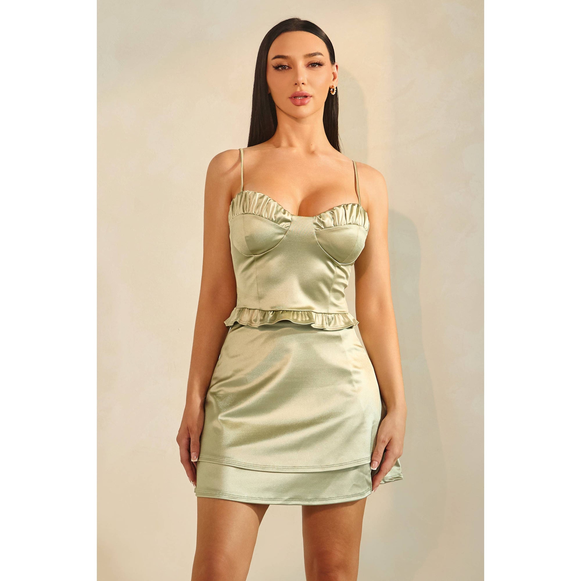CHÉRIE SATIN PEPLUM TIERED SET