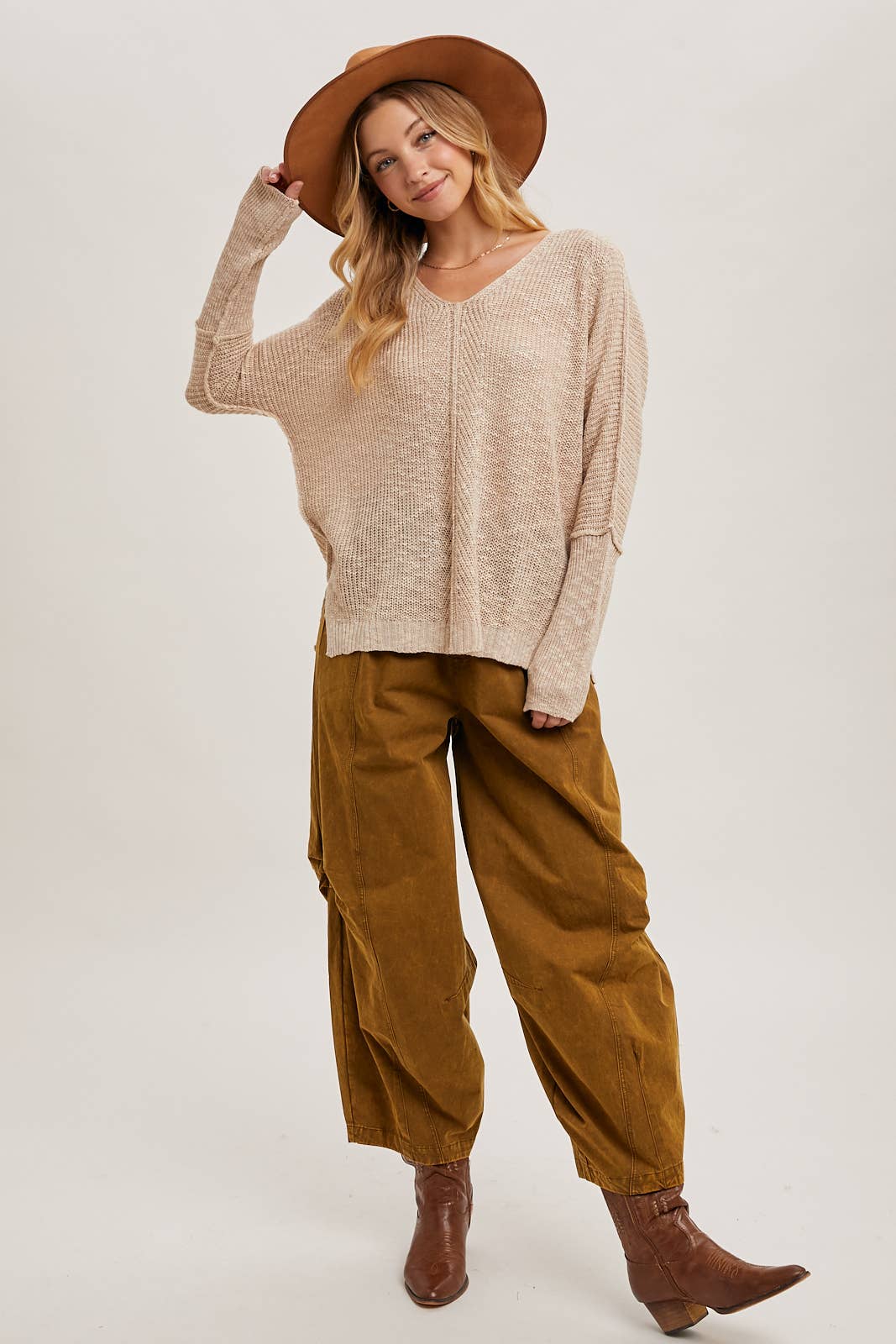 Sheer Loose fit V-Neck Knit Sweater Pullover