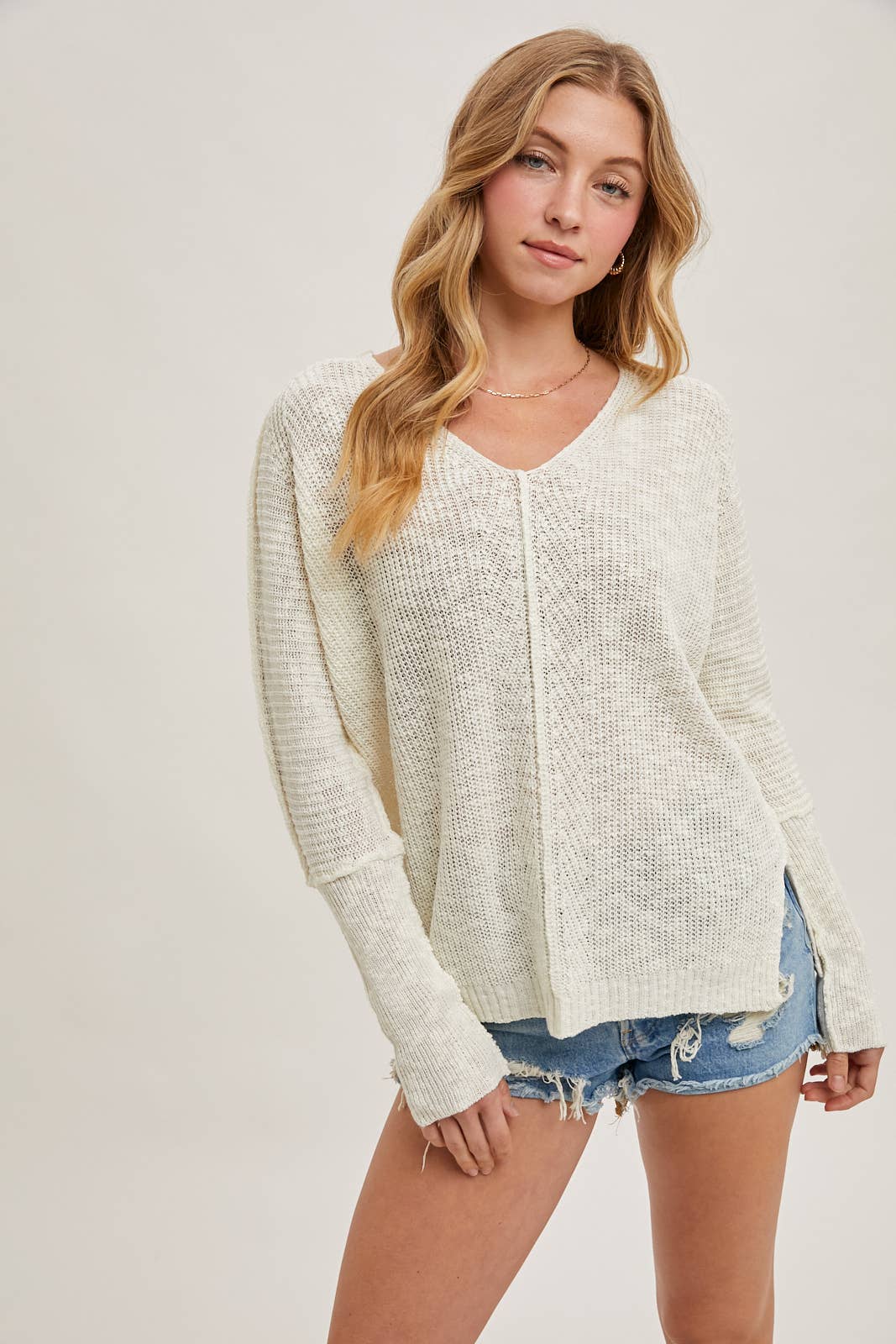 Sheer Loose fit V-Neck Knit Sweater Pullover