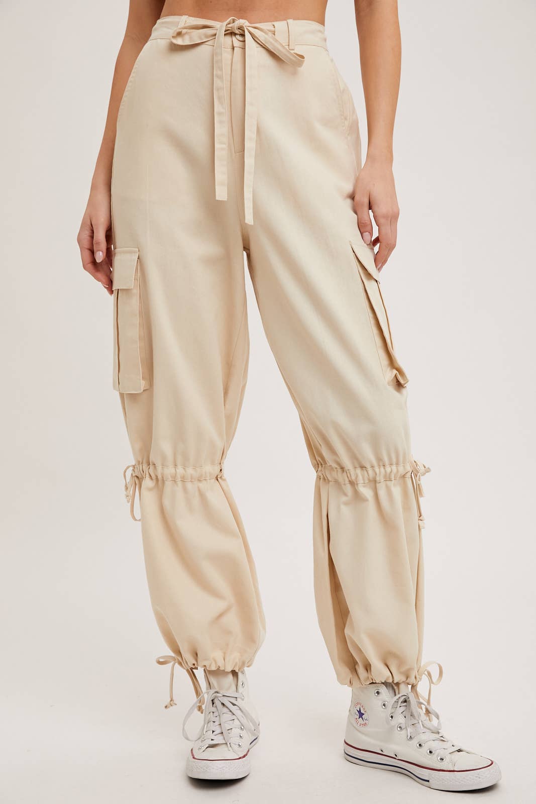 High-Rise Drawstring Cargo Wide Leg Pants