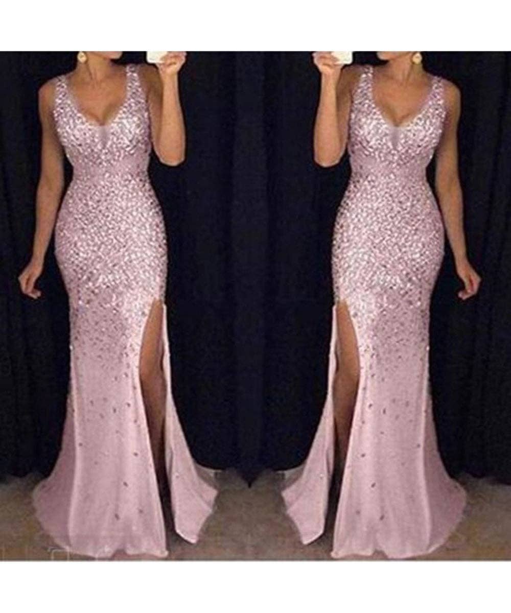 Halter V-Neck Slit Evening Gown