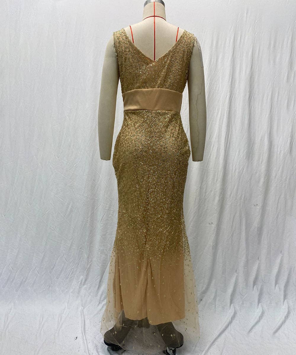 Halter V-Neck Slit Evening Gown