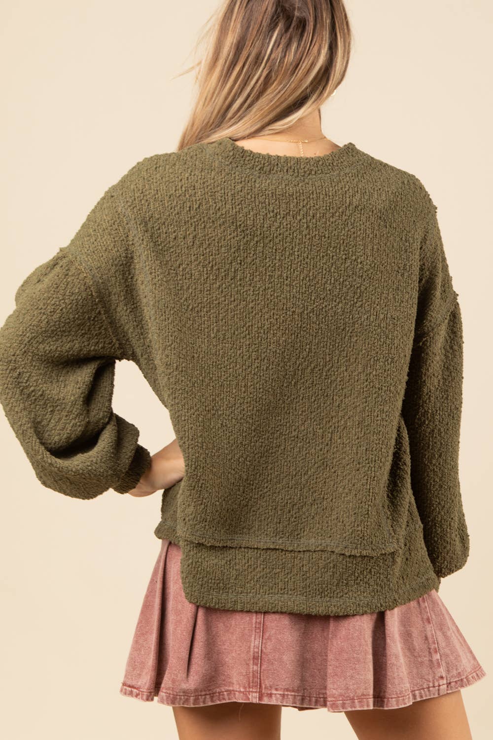 NT11338-Round Neck Textured Knit Oversized Top