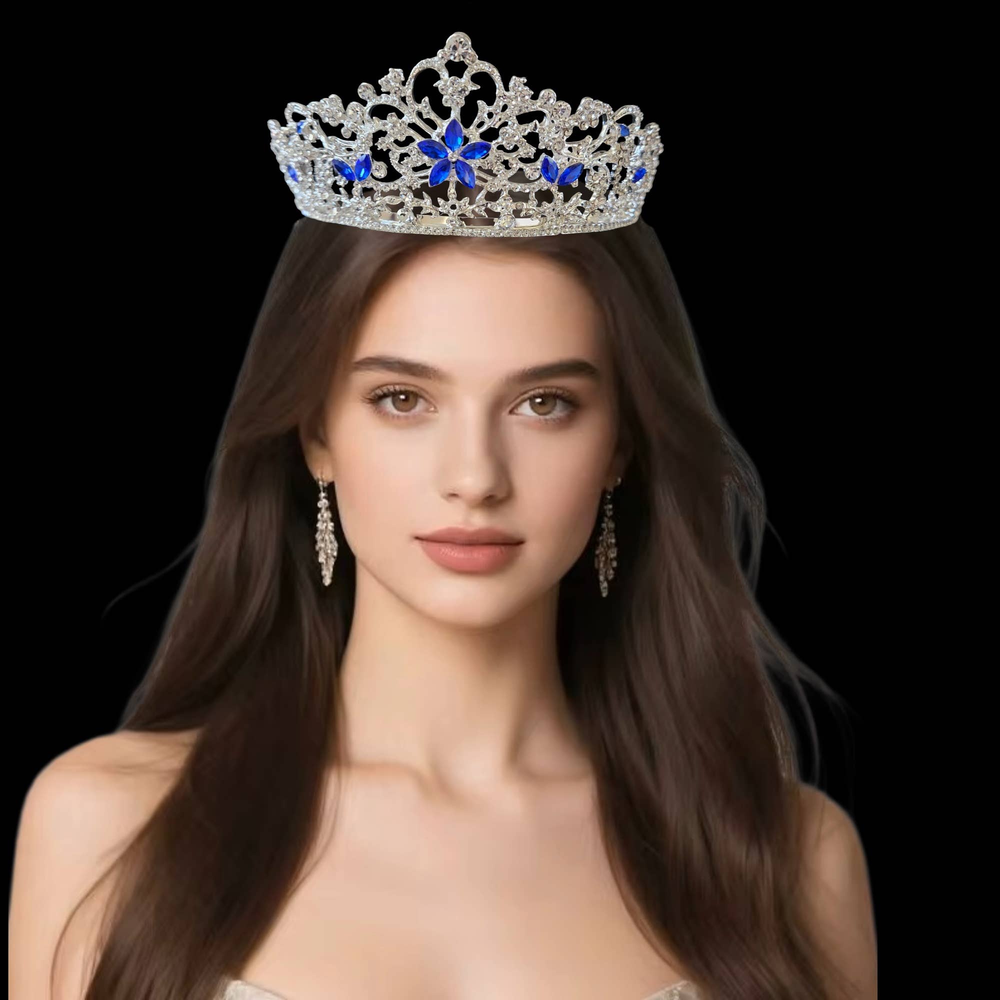 (69641-104 sapphire Tiara H 2.25” W 5.5"