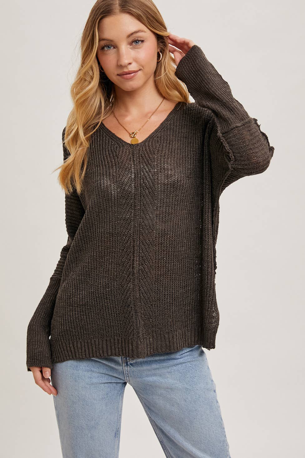 Sheer Loose fit V-Neck Knit Sweater Pullover