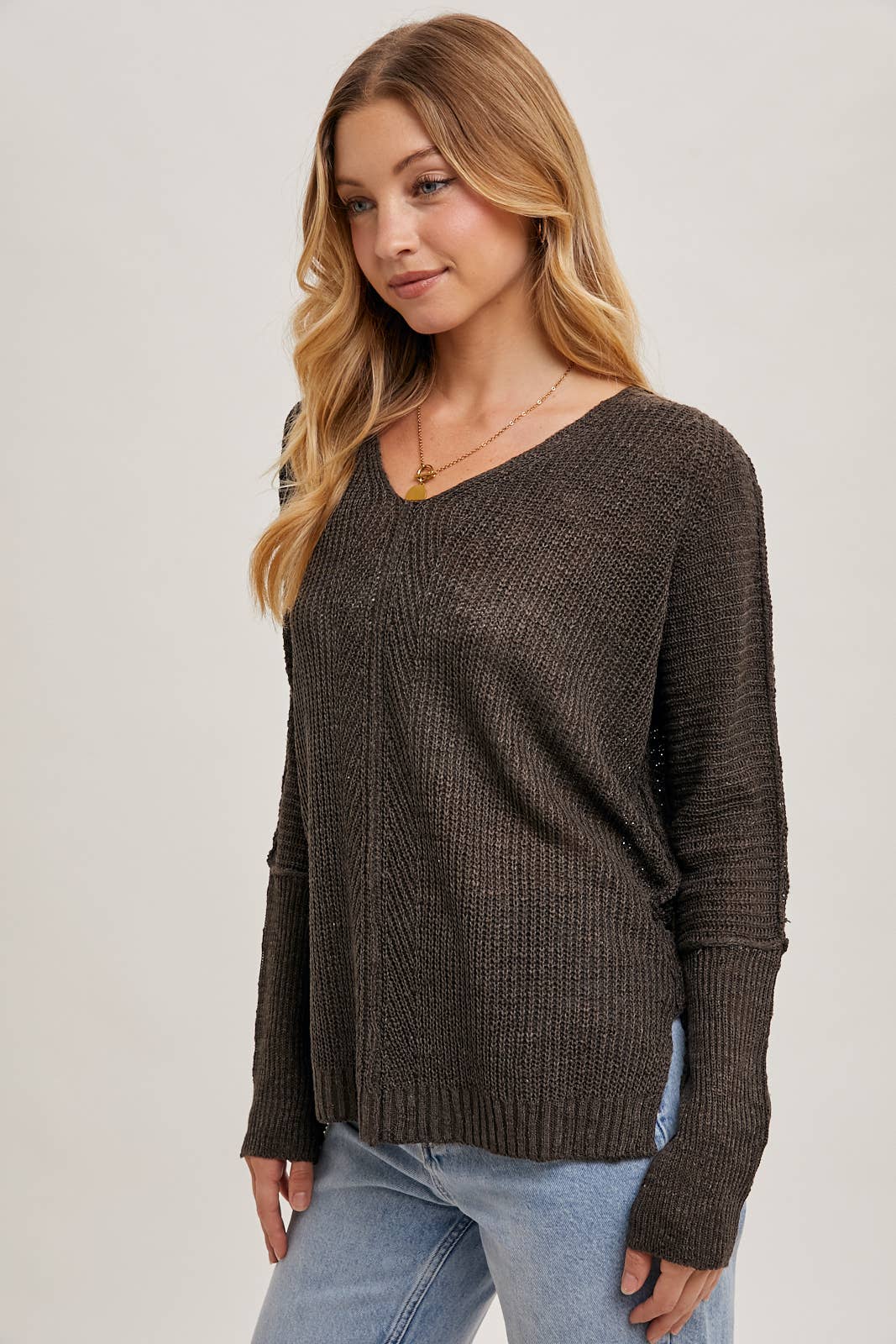 Sheer Loose fit V-Neck Knit Sweater Pullover
