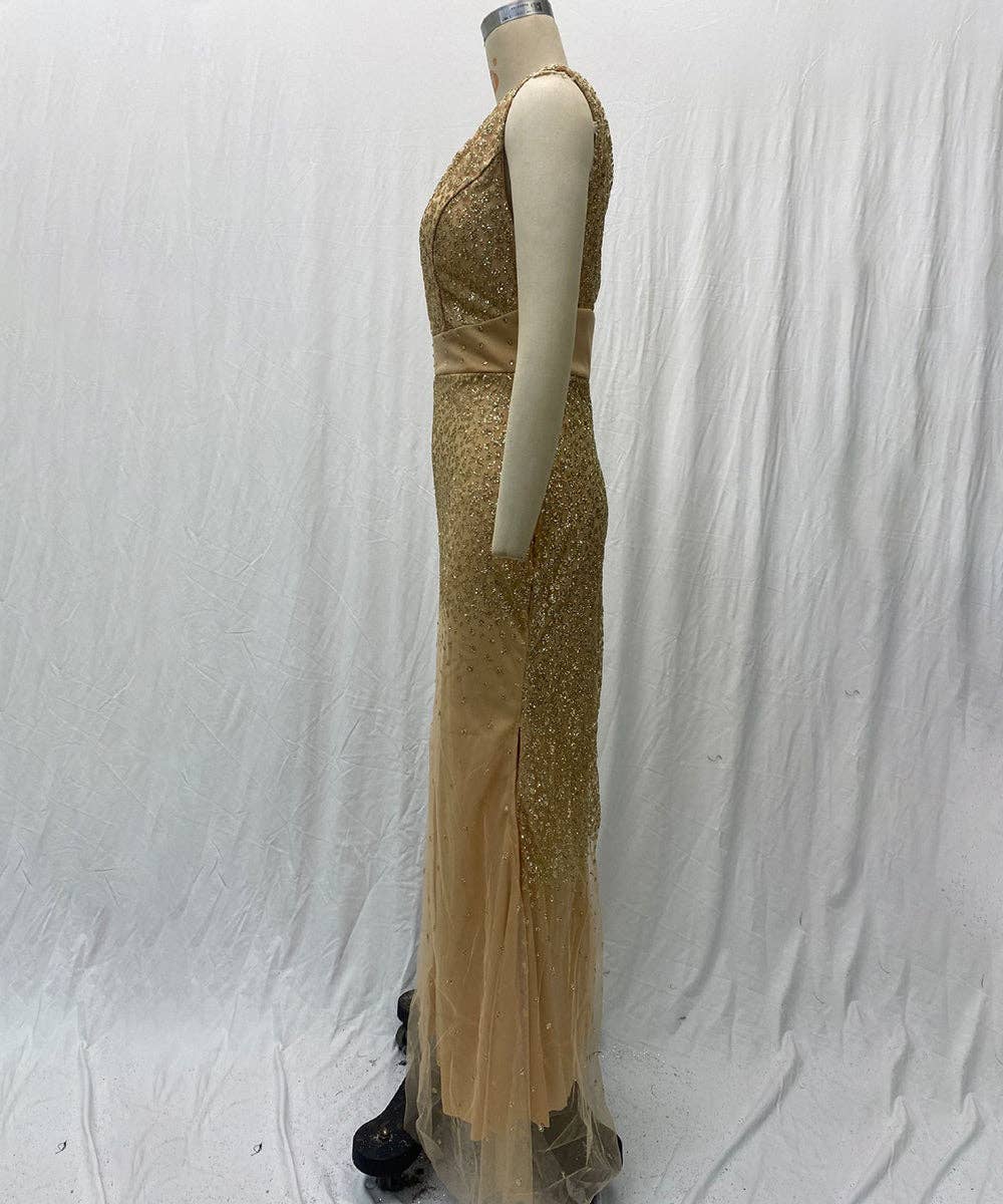 Halter V-Neck Slit Evening Gown