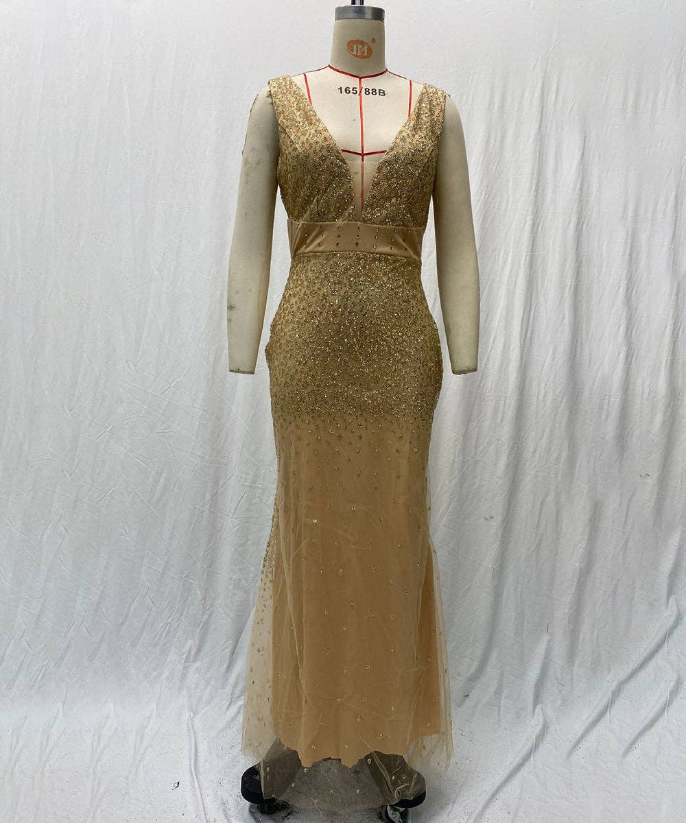 Halter V-Neck Slit Evening Gown