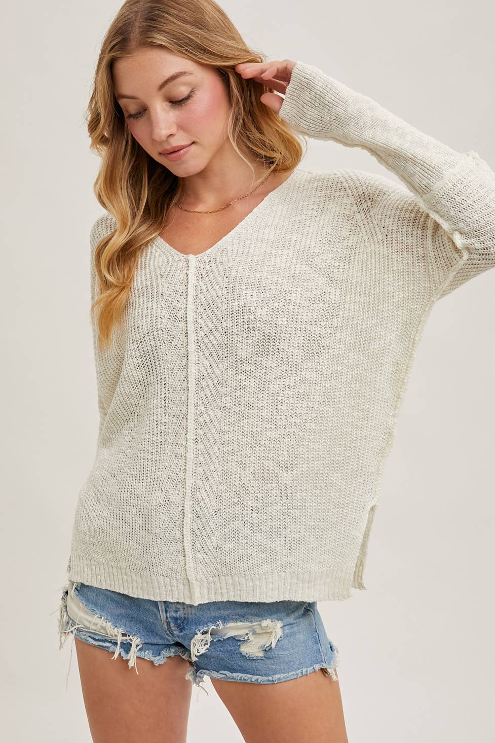 Sheer Loose fit V-Neck Knit Sweater Pullover