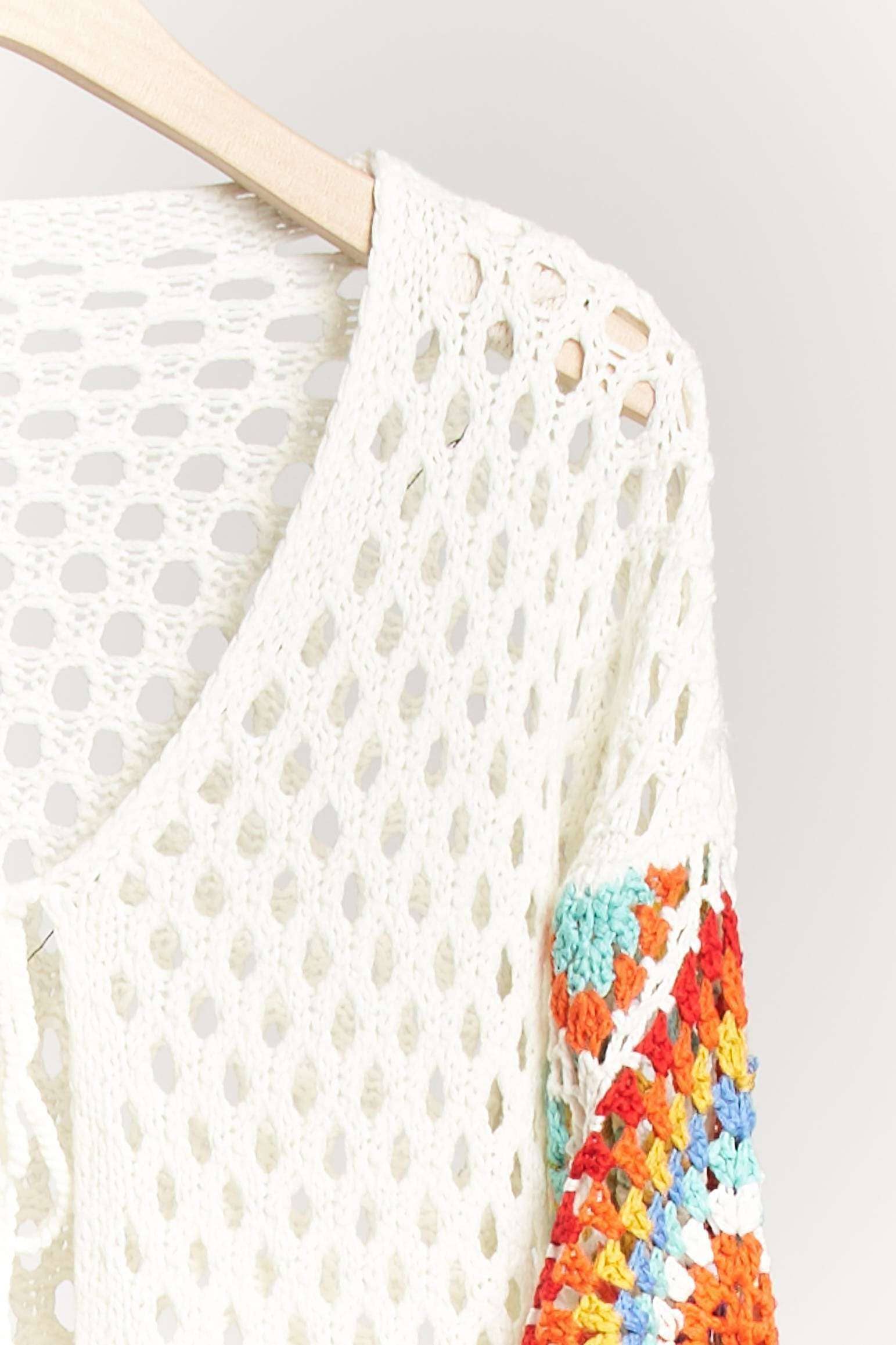 Embroidered Cropped Cardigan with Front Tie