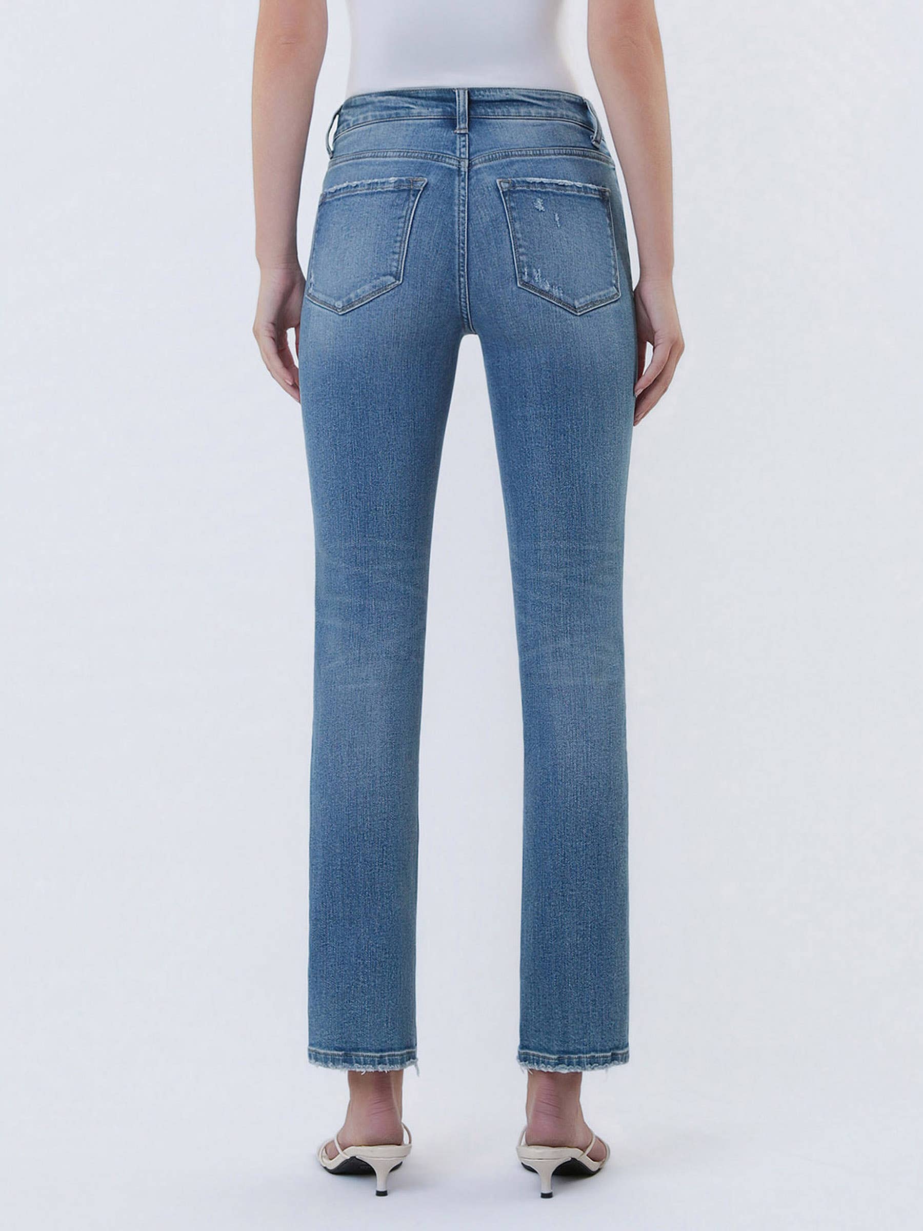 Mid Rise Ankle Slim Straight Jeans