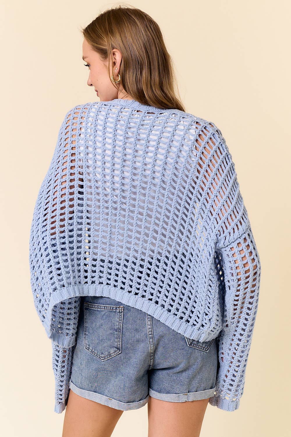 CROCHET FISHNET CROPPED OPEN CARDIGAN